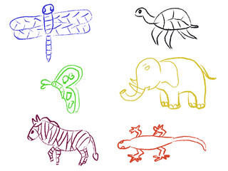 Crayon hand painting in every medium. Colorful crayon scribble texture. Wax pastel spot.