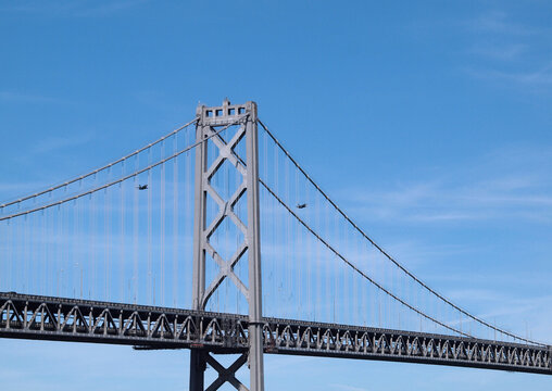 Two Blue Angels Fly Behind The San Francisco Bay Bridge