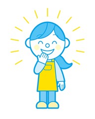 エプロンをつけた女性 笑顔 シンプルカラー