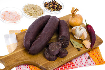 Polish and German black pudding. Studio Photo
