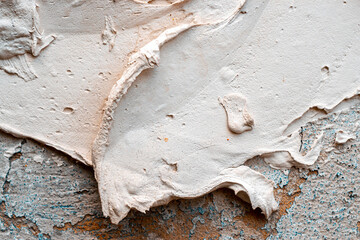 Peeling wall paint. Vintage grunge plaster or concrete stucco surface. Old rough stone on cement pattern wall background. Montage product design concept.