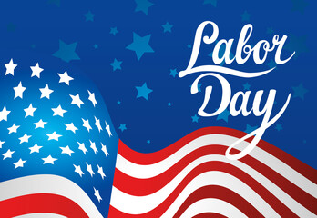 happy labor day holiday banner with united states national flag and labor day lettering text vector illustration design