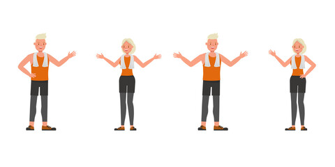 Sport man and woman character vector design. Presentation in various action.