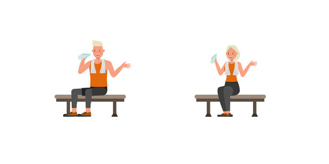 Sport man and woman character vector design. Presentation in various action.