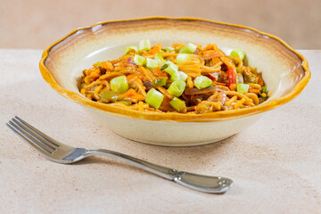 Delicios Vegan Chili-Garlic Noodles Served in a Bowl