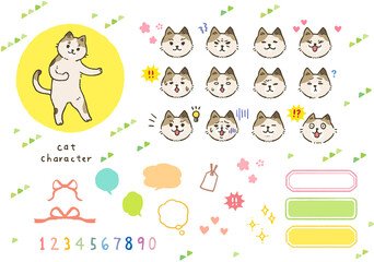 猫のキャラクターの表情セット