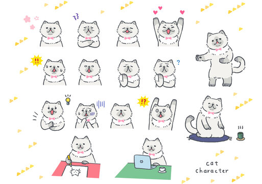 猫のキャラクターの表情セット