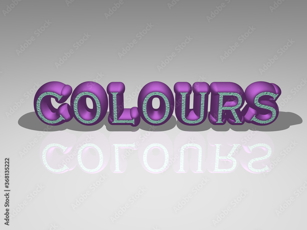 Poster 3d illustration of colours in colorful text from a realistic perspective, ideal image for the concep