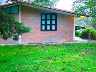 brick cabin in the misty mountain