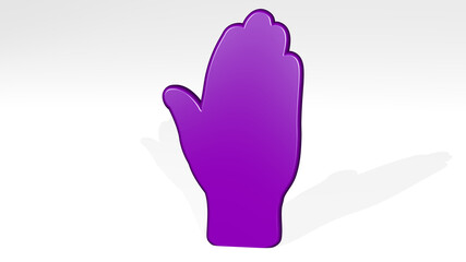 HAND stand with shadow. 3D illustration of metallic sculpture over a white background with mild texture. drawn and design