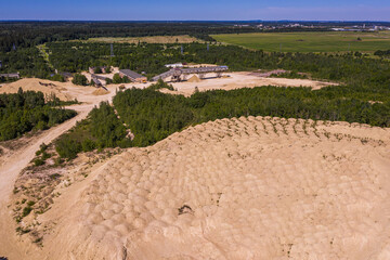 Aerial view of a sand pit in the form of dunes in Russia