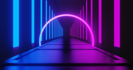 3d render abstract pink and blue neon background.