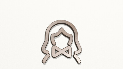 casino player woman made by 3D illustration of a shiny metallic sculpture on a wall with light background. card and gambling