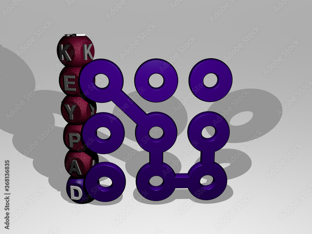 Fototapete 3d illustration of keypad graphics and text around the icon made by metallic dice letters for the re