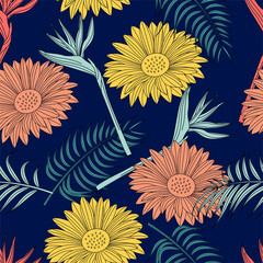 Floral seamless pattern with leaves. tropical background	
