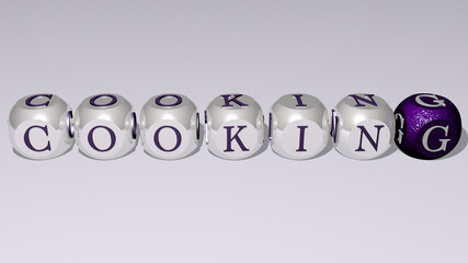 combination of cooking built by cubic letters from the top perspective, excellent for the concept presentation. background and food