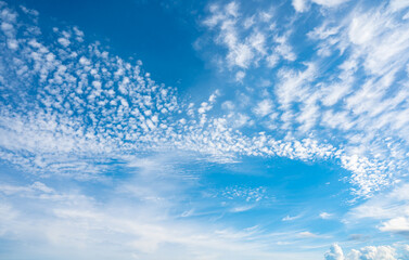 White cumulus clouds appeared on the blue sky. The sky is really a blanket of gas around the planet that we call the atmosphere.