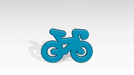 BICYCLE SPORTS made by 3D illustration of a shiny metallic sculpture with the shadow on light background. bike and city