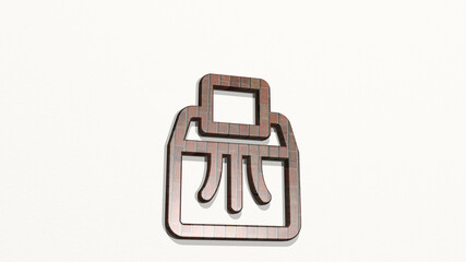 office shredder made by 3D illustration of a shiny metallic sculpture on a wall with light background. business and businessman