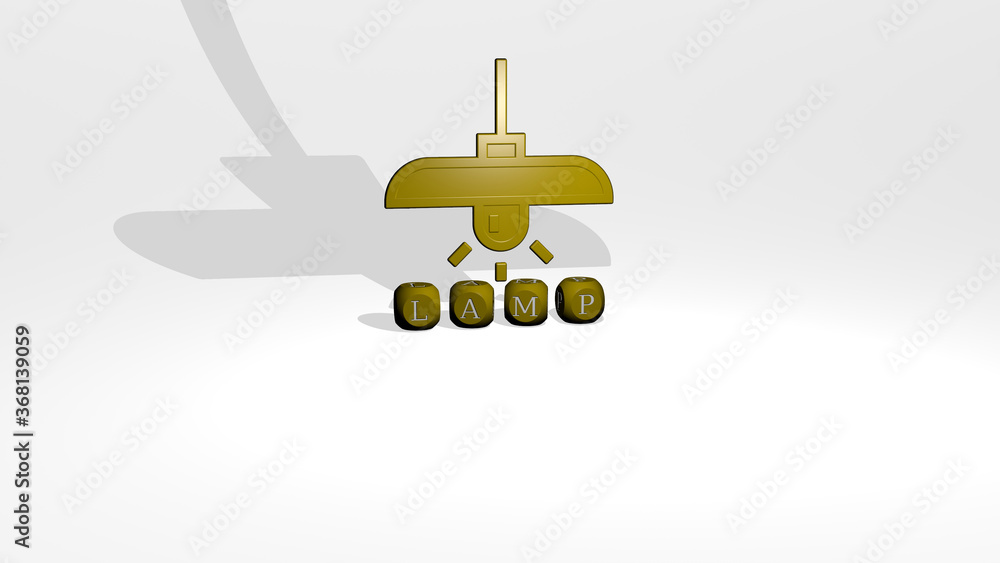 Poster 3d illustration of lamp graphics and text made by metallic dice letters for the related meanings of 