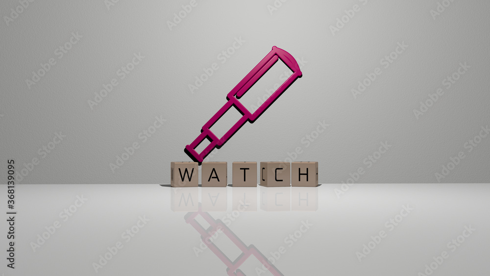 Aufkleber 3d illustration of watch graphics and text made by metallic dice letters for the related meanings of
