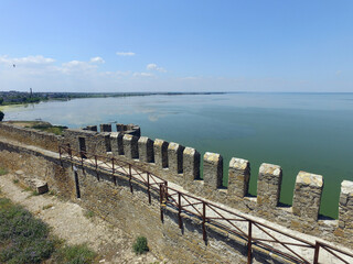 View of the Akkerman fortress from the drone which is on the bank of the Dniester estuary, in Odessa region
