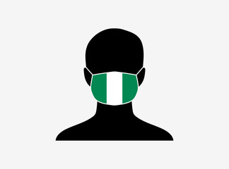 A silhouette of a person wearing a mask with the flag of Nigeria on it. Vector illustration.