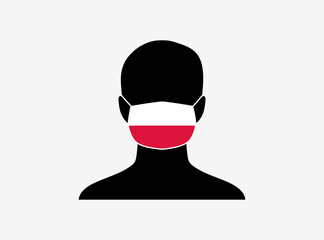 A silhouette of a person wearing a mask with the flag of Poland on it. Vector illustration.