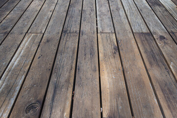 Old wooden patio flooring. Weathered wood texture perspective angles. 
