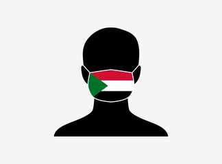 A silhouette of a person wearing a mask with the flag of Sudan on it. Vector illustration.