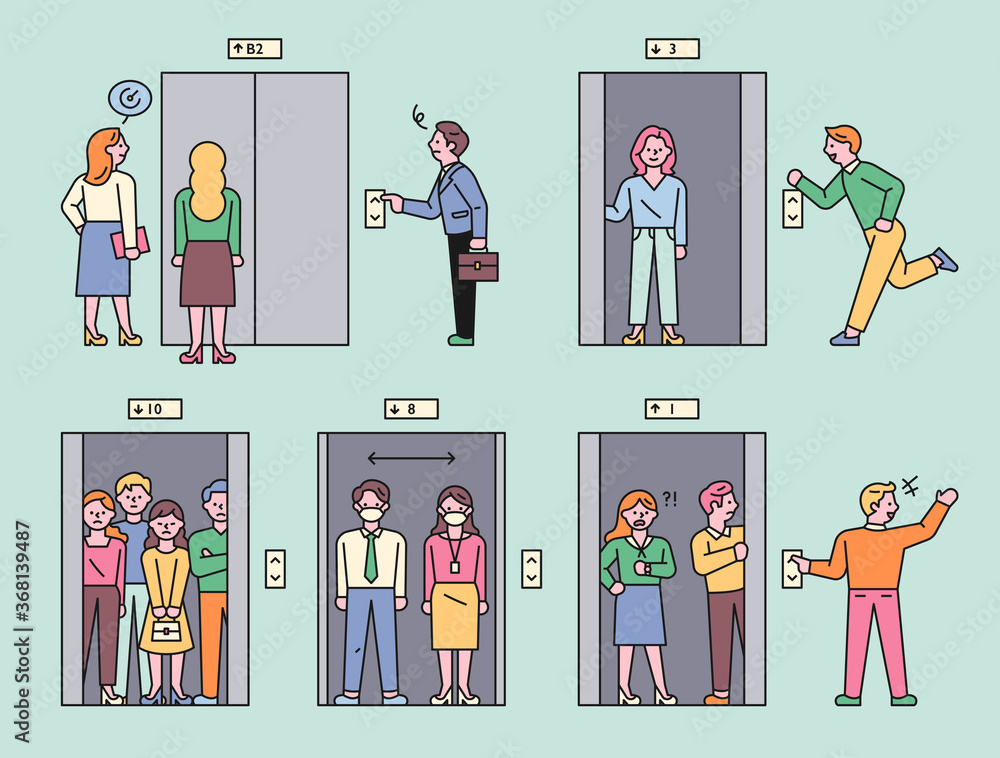 Canvas Prints people who act rude in front of the elevator. flat design style minimal vector illustration.