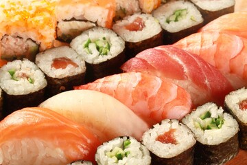 Nigiri And Maki Sushi Serving Close-up