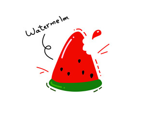 hand drawn cartoon water melon,vector illustration,on white background.
