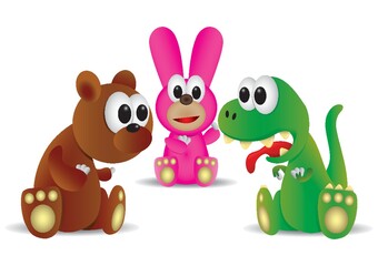 dinosaurs with rabbit and bear