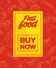 fast food poster, with buy now lettering vector illustration design
