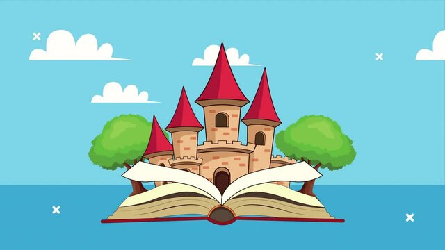 fairytale storybook with castle scene animation
