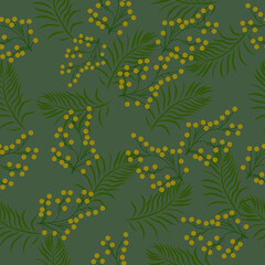 Naklejka na ściany i meble seamless pattern with tropical green leaves and yellow buds