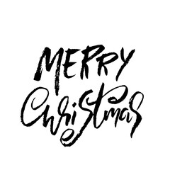 Hand drawn phrase Merry Christmas. Grunge lettering design. Vector typography vector illustration.