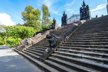 Statues of warriors in Imperial Khai Dinh Tomb in Hue, Vietnam