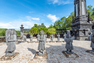 Statues of warriors in Imperial Khai Dinh Tomb in Hue, Vietnam