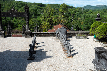 Statues of warriors in Imperial Khai Dinh Tomb in Hue, Vietnam
