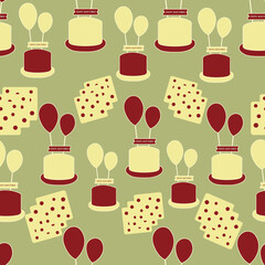 seamless pattern with birthday cakes and balloons