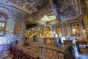 Statues of warriors in Imperial Khai Dinh Tomb in Hue, Vietnam