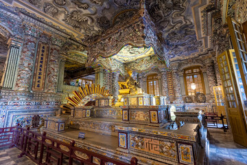 Statues of warriors in Imperial Khai Dinh Tomb in Hue, Vietnam