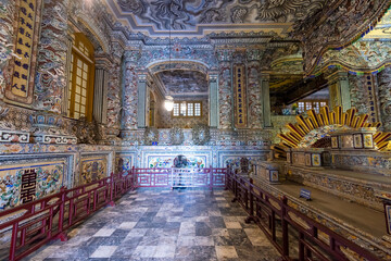Statues of warriors in Imperial Khai Dinh Tomb in Hue, Vietnam