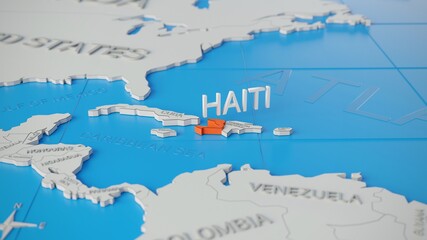 Fototapeta premium Haiti highlighted on a white simplified 3D world map. Digital 3D render.