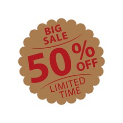 big sale fifty percent off label
