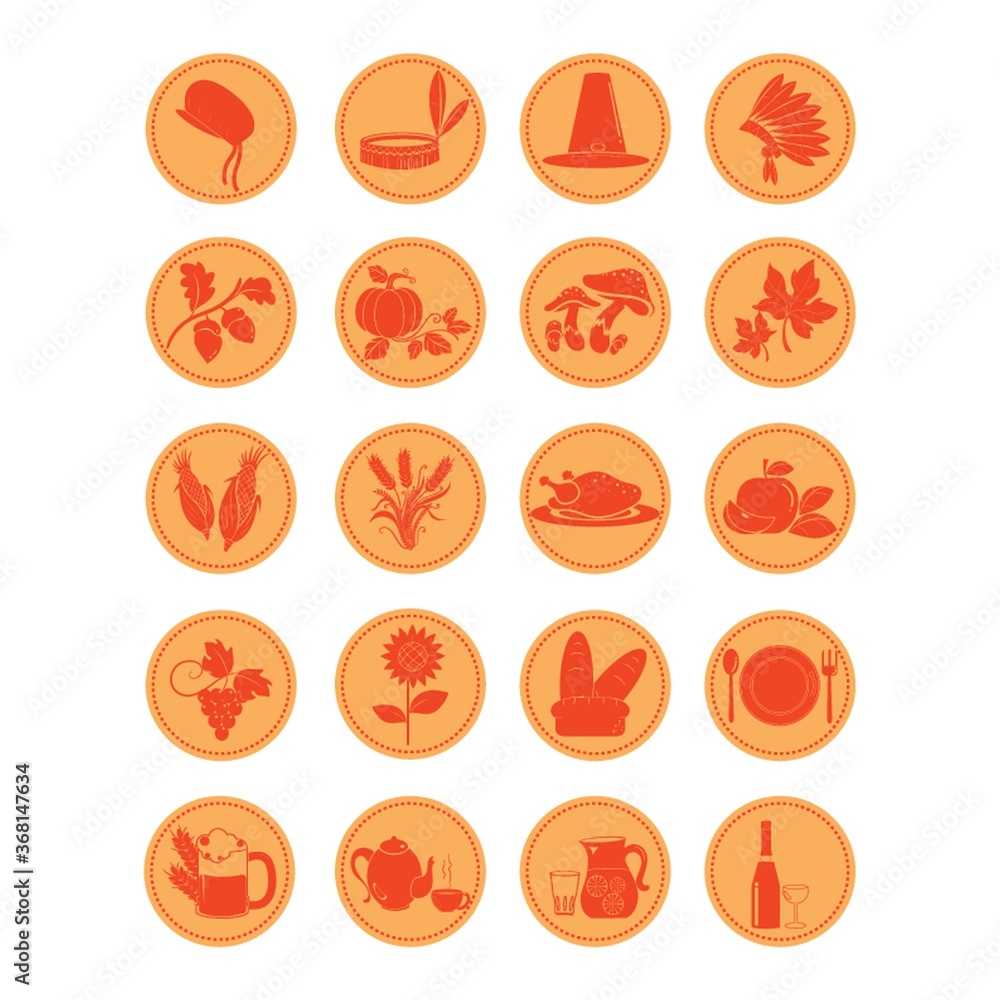 Sticker set of thanksgiving icons