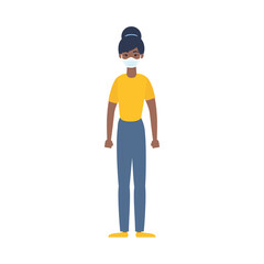 afro woman using medical mask character