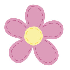 beautiful pink flower with a yellow center for a girl, children s toy, vector element with decorative stitching